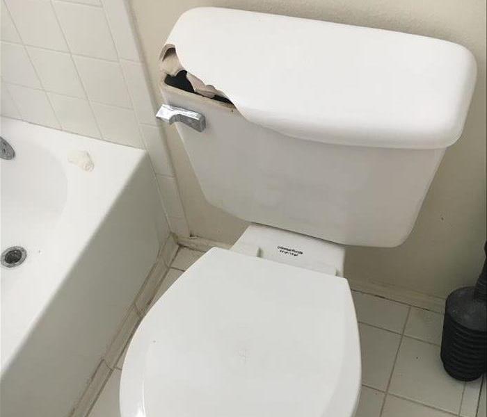 White toilet with crack on the lid