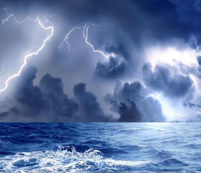 Ocean, storm sky with lightening