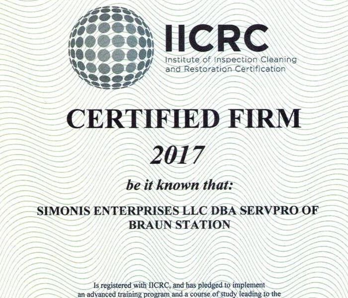 IICRC Certified Firm Certificate